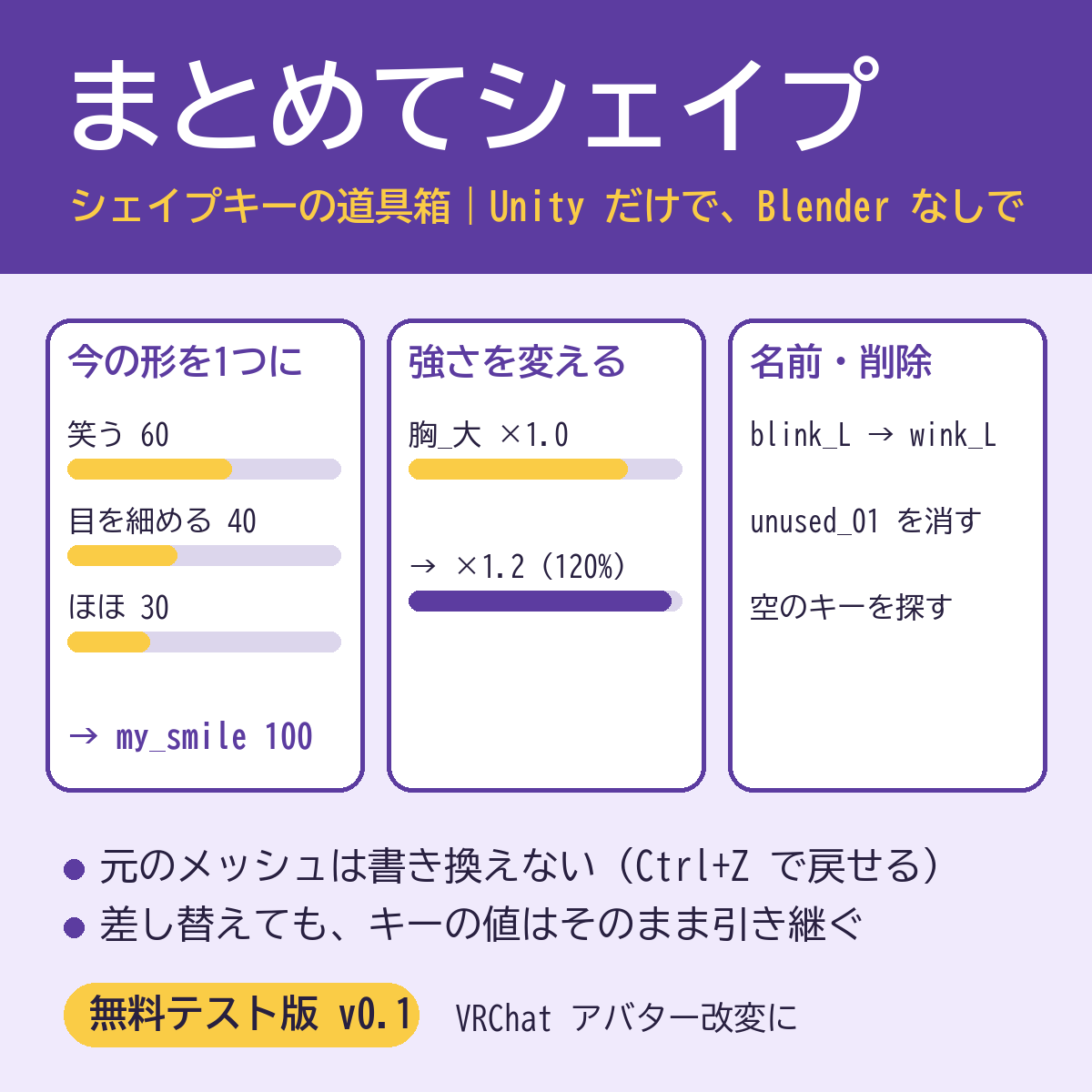 まとめてシェイプ:シェイプキーの道具箱(Unityだけで、Blenderなしで)